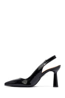 Woman Black Backless Chunky-Heeled Leather Shoes | Derimod