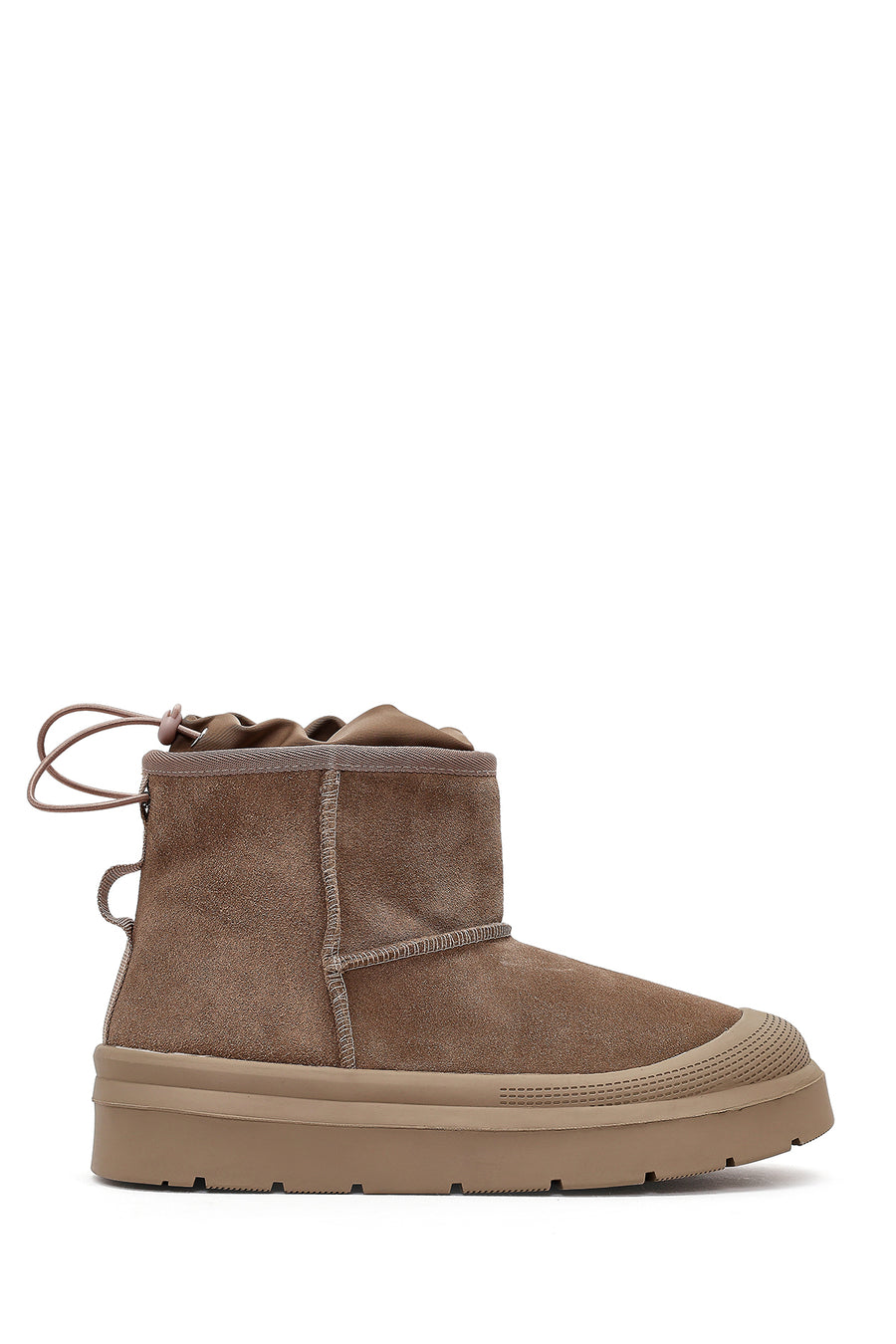 Women's Powder Pink Thick-Soled Suede Leather Teddy Boots