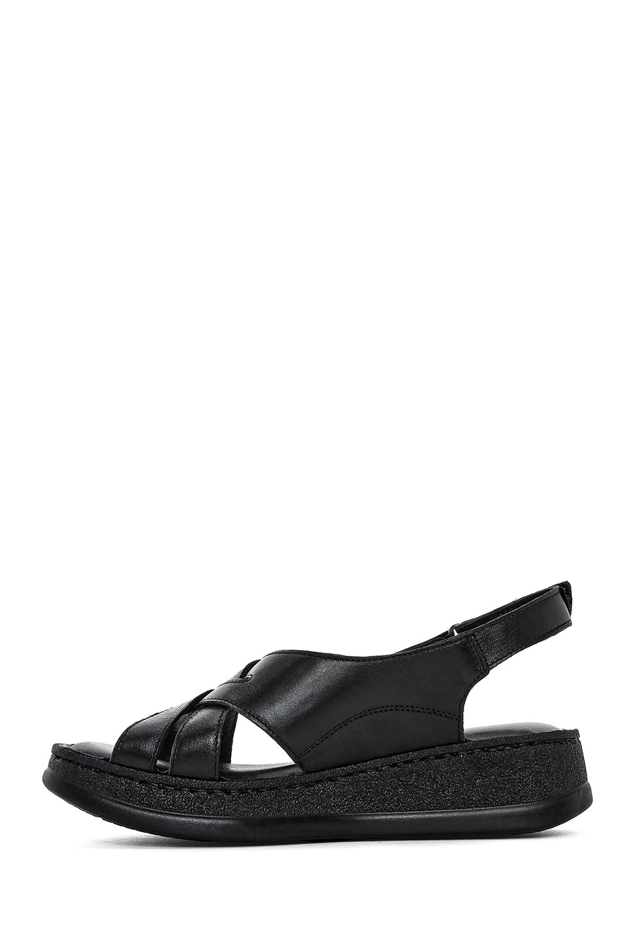 Women's Black Thick Soled Leather Comfort Sandals