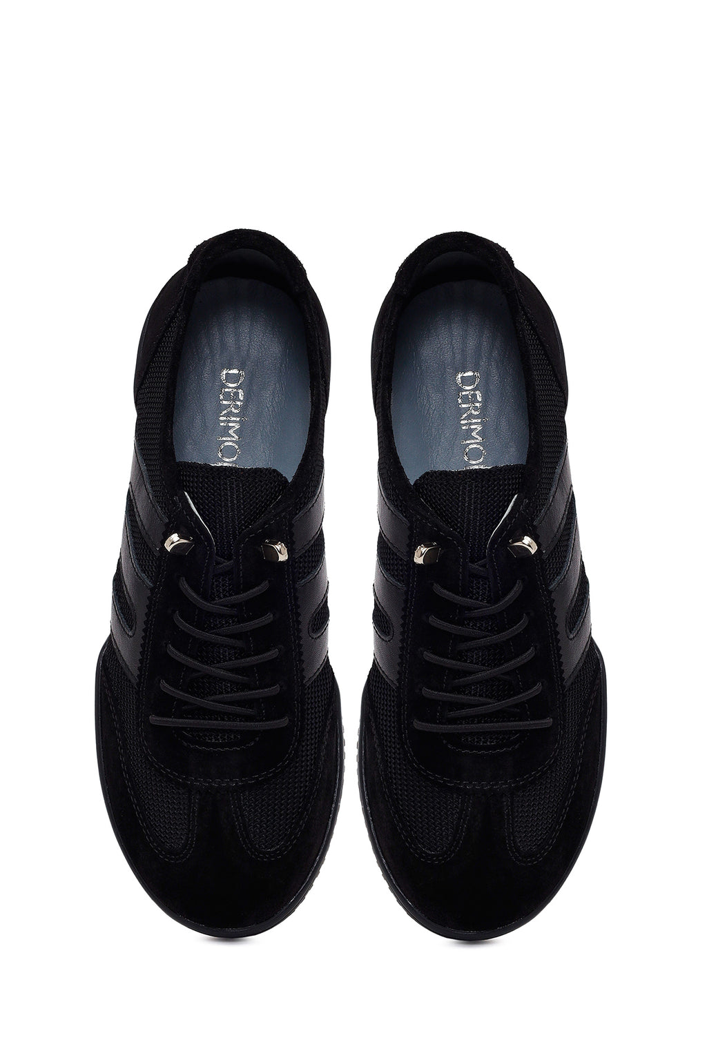 Kadın Siyah Bağcıklı Deri Sneaker