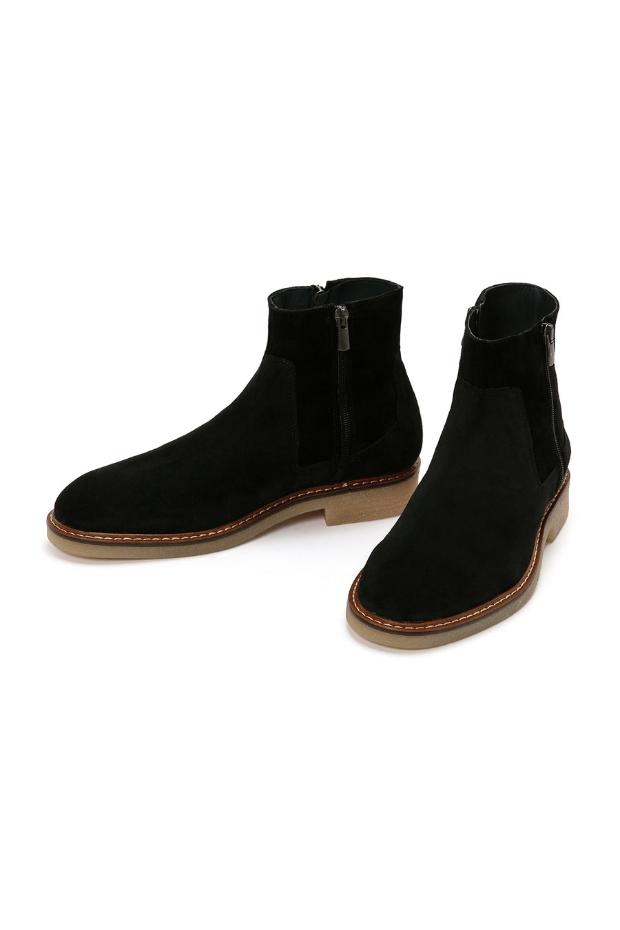Men's Black Zippered Suede Leather Casual Boots