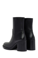 Women's Black Zippered Thick Heeled Leather Boot | Derimod