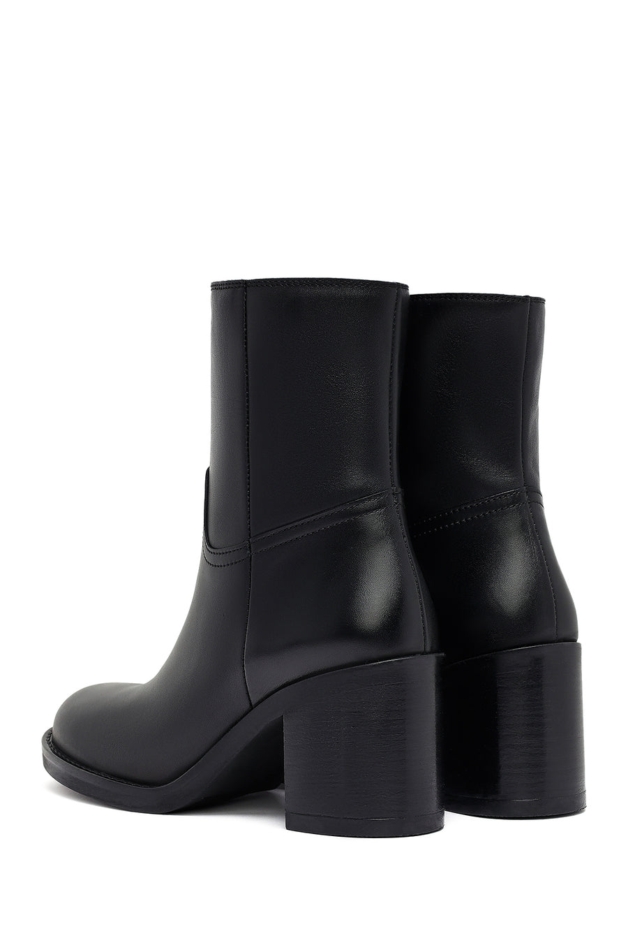 Women's Black Zippered Thick Heeled Leather Boot