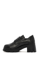 Women's Black Lace-Up Thick Heel Leather Masculine Classic Shoes | Derimod