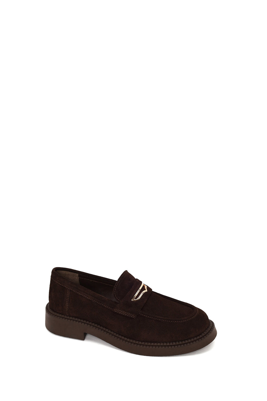 Woman Brown Buckled Thick-Soled Suede Loafer