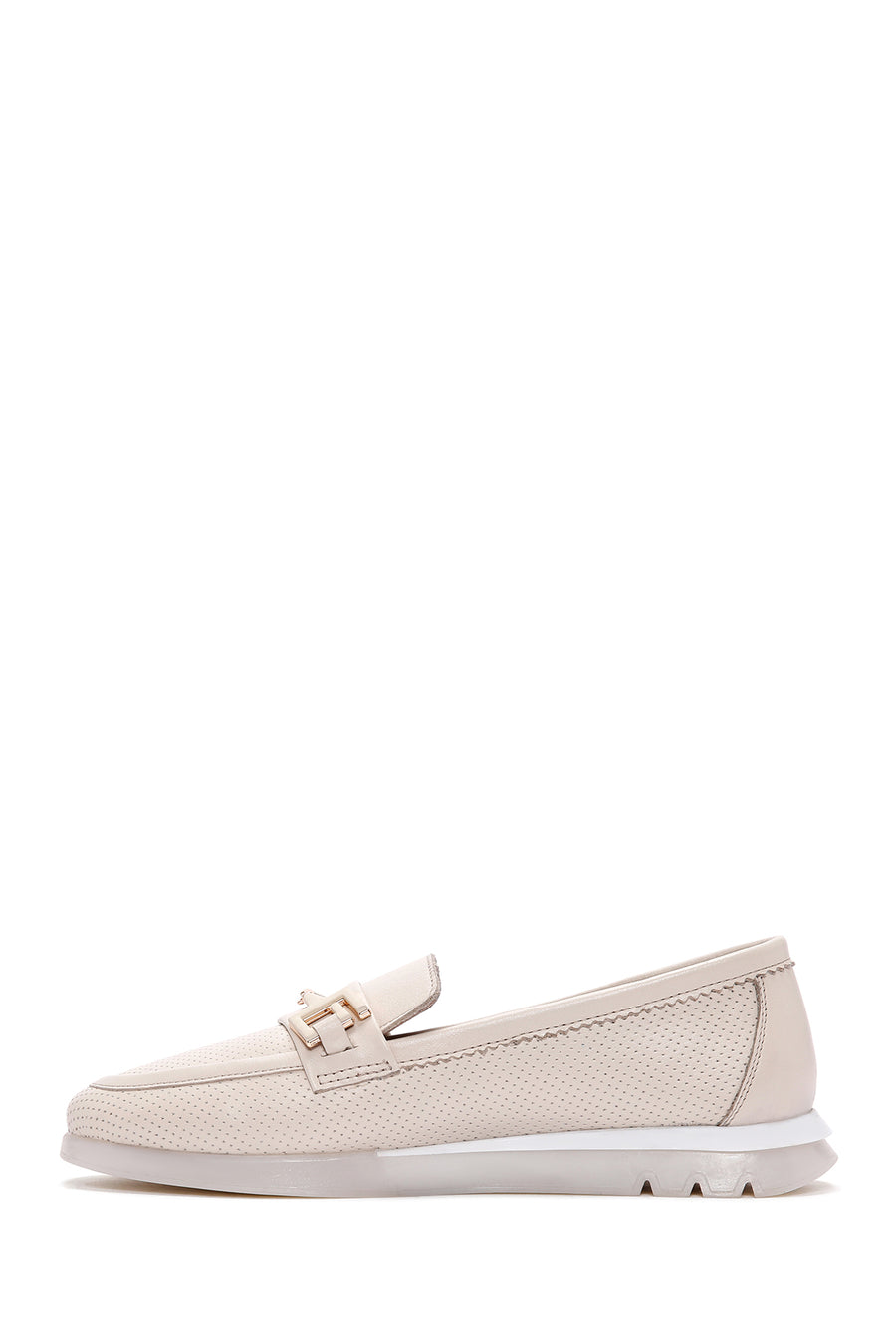 Kadın Krem Tokalı Deri Comfort Loafer