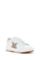 Women's White Lace-Up Stoned Leather Sneakers | Derimod