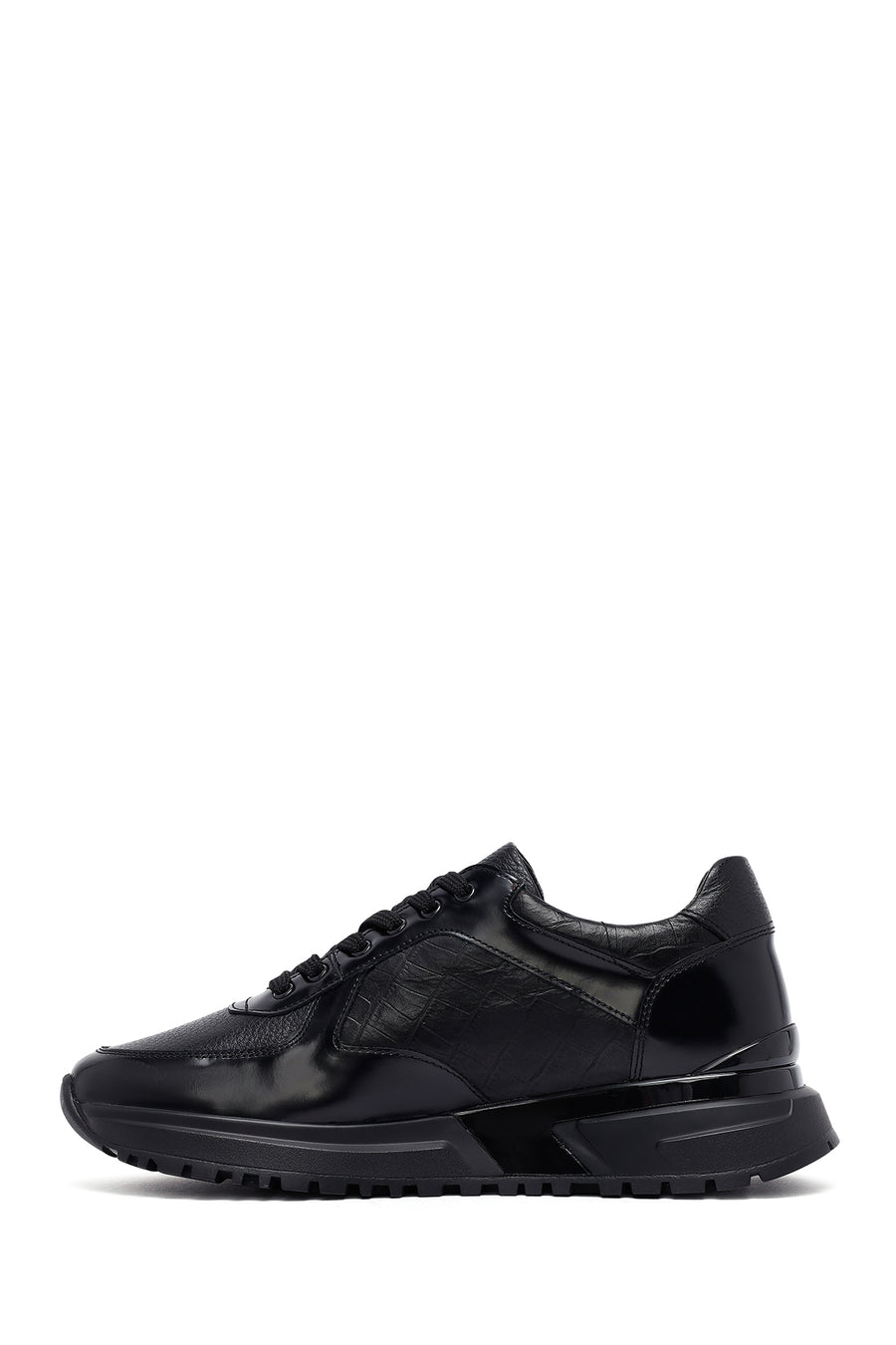 Men's Black Lace-Up Leather Casual Sneakers