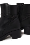 Woman Black Zip Closure Thick-Heeled Leather Boots | Derimod