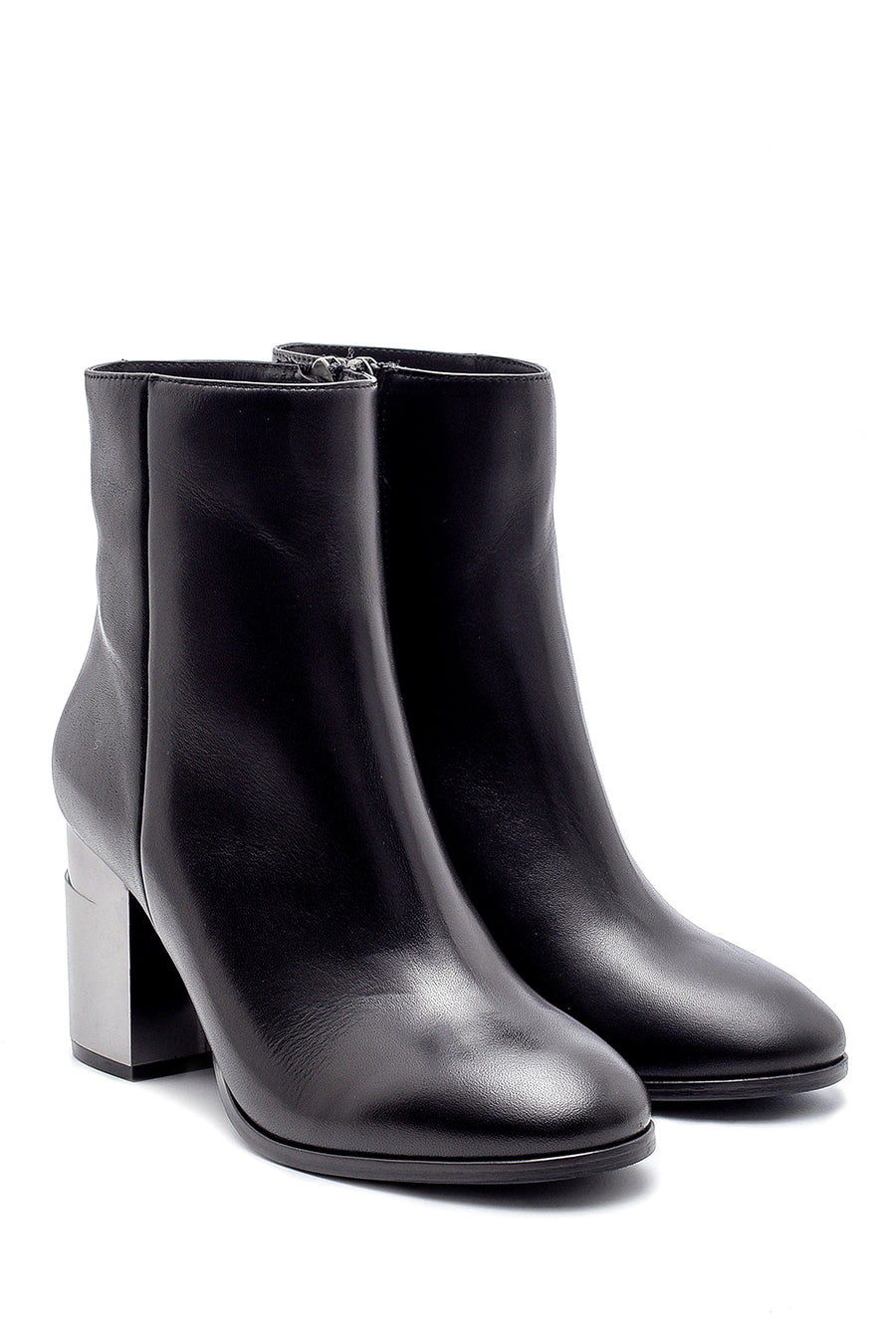 Women's Leather Heel Detailed Boots