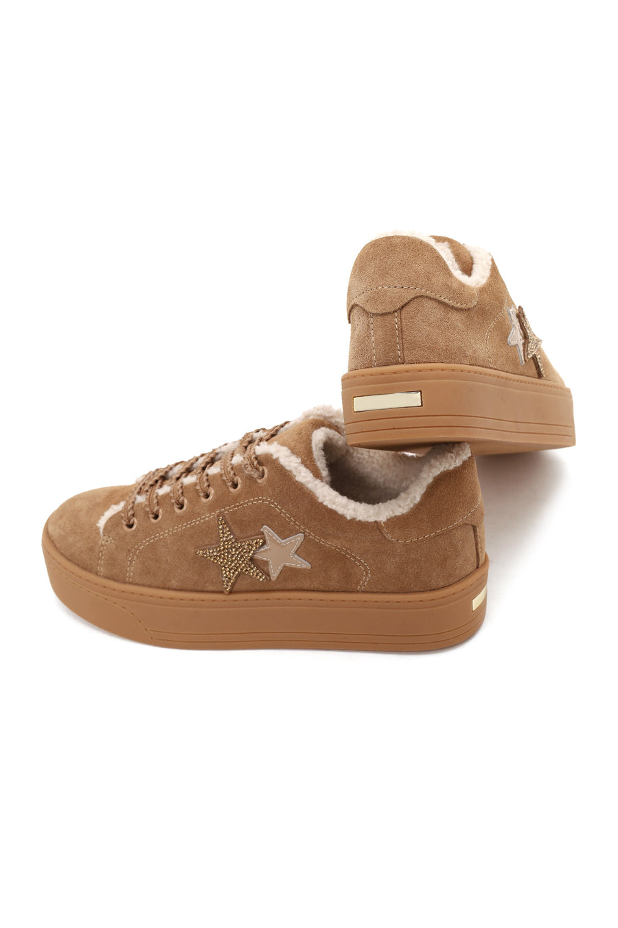 Kadın Camel Bağcıklı Kalın Tabanlı Süet Deri Teddy Sneaker