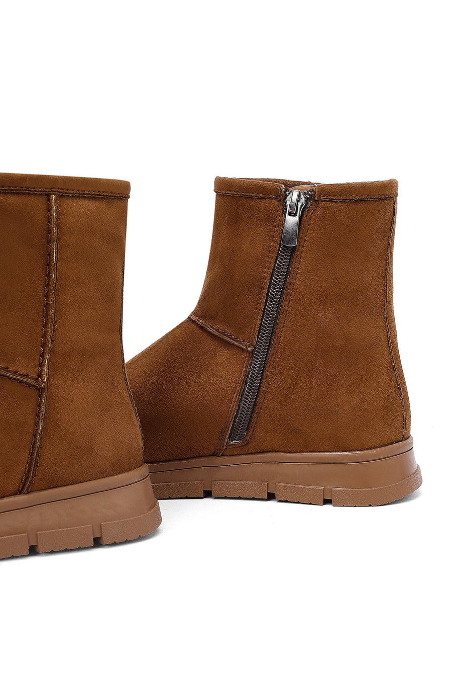 Women's Tan Zippered Suede Teddy Boot