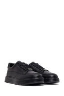 Male Black Lace-Up Thick-Soled Leather Sneaker | Derimod