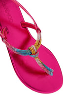 Women's Multicolored Ankle Strap Flip Flop Sandals with Stones | Derimod