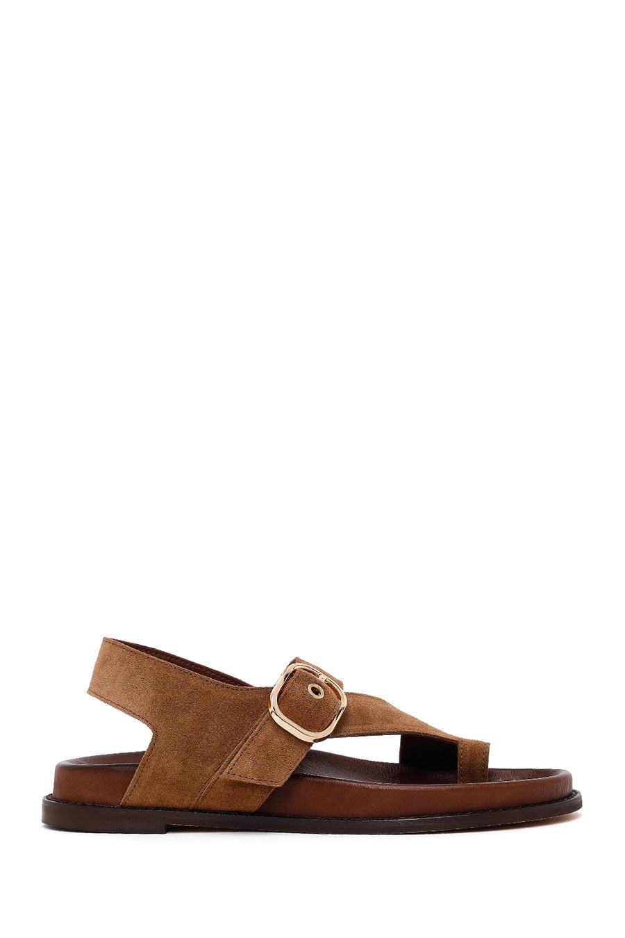 Woman Tan Suede Toe-Post Sandal 26SFD550210 | Derimod