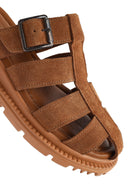 Women's Brown Thick Soled Suede Leather Slippers | Derimod