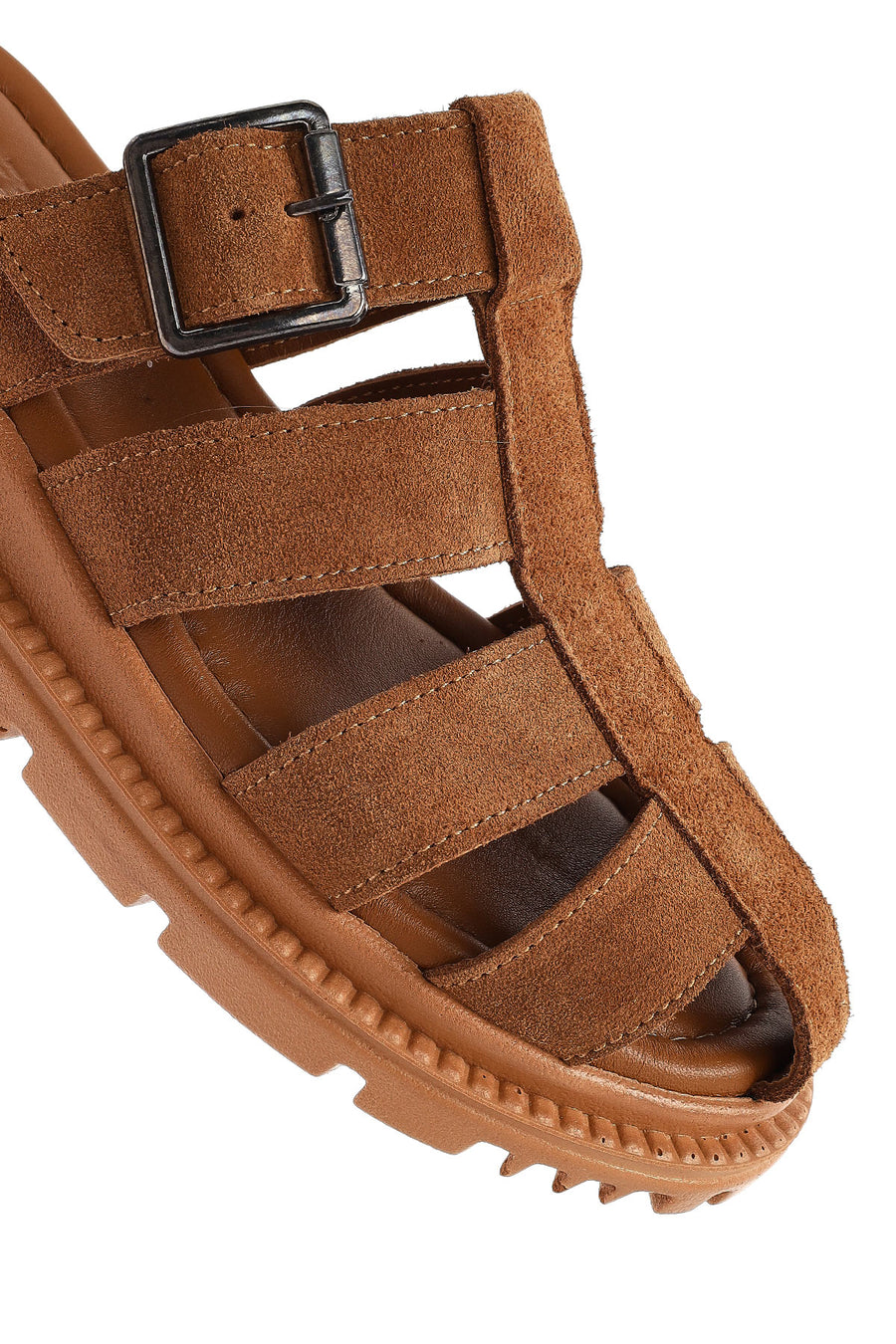 Women's Brown Thick Soled Suede Leather Slippers