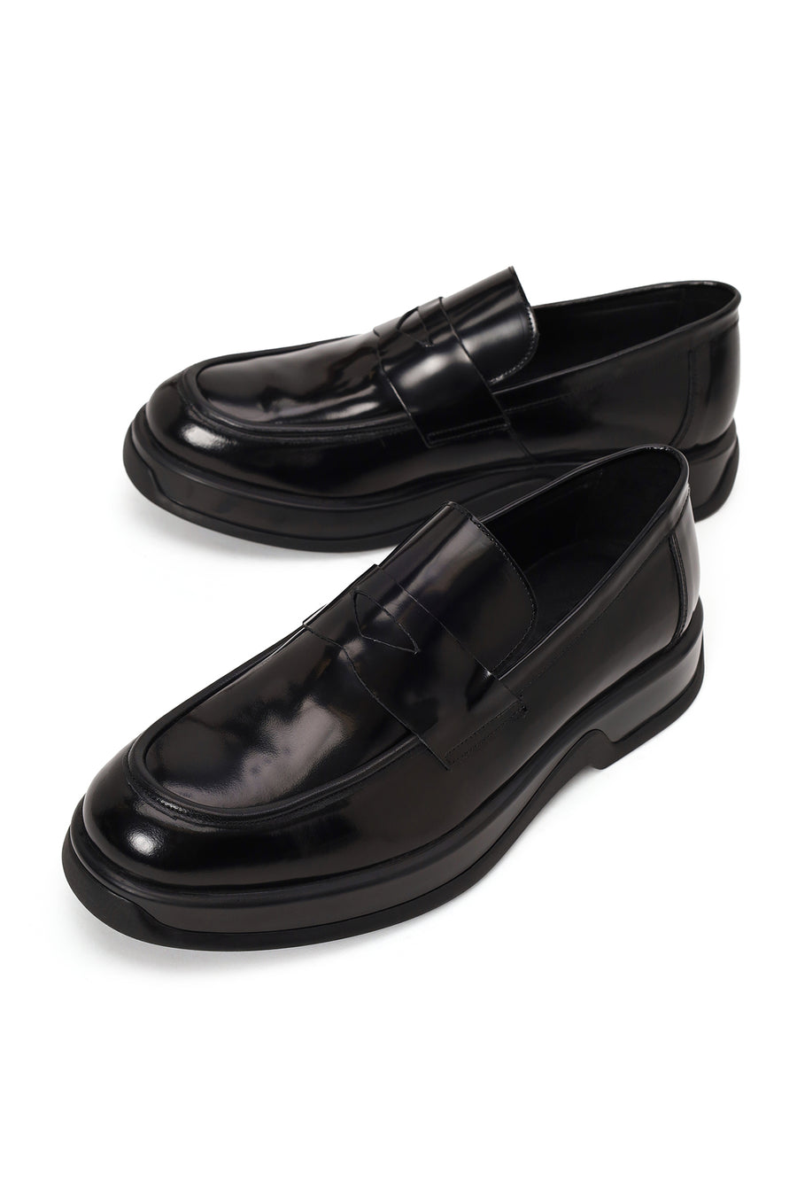 Male Black Thick-Soled Leather Casual Loafer