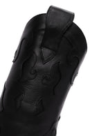Women's Black Patterned Thin Heeled Leather Boots | Derimod