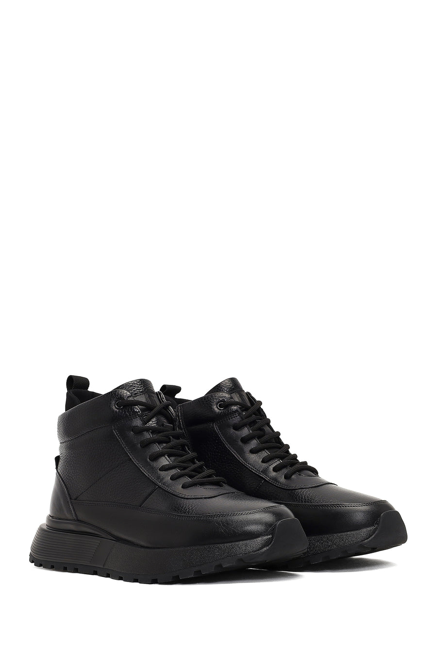 Men's Black Zippered Thick Sole Leather Sports Boot