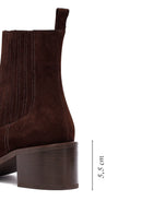 Woman Brown Chunky-Heeled Suede Chelsea Boots | Derimod