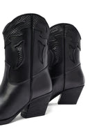 Woman Black Short Chunky Heel Leather Cowboy Boots | Derimod