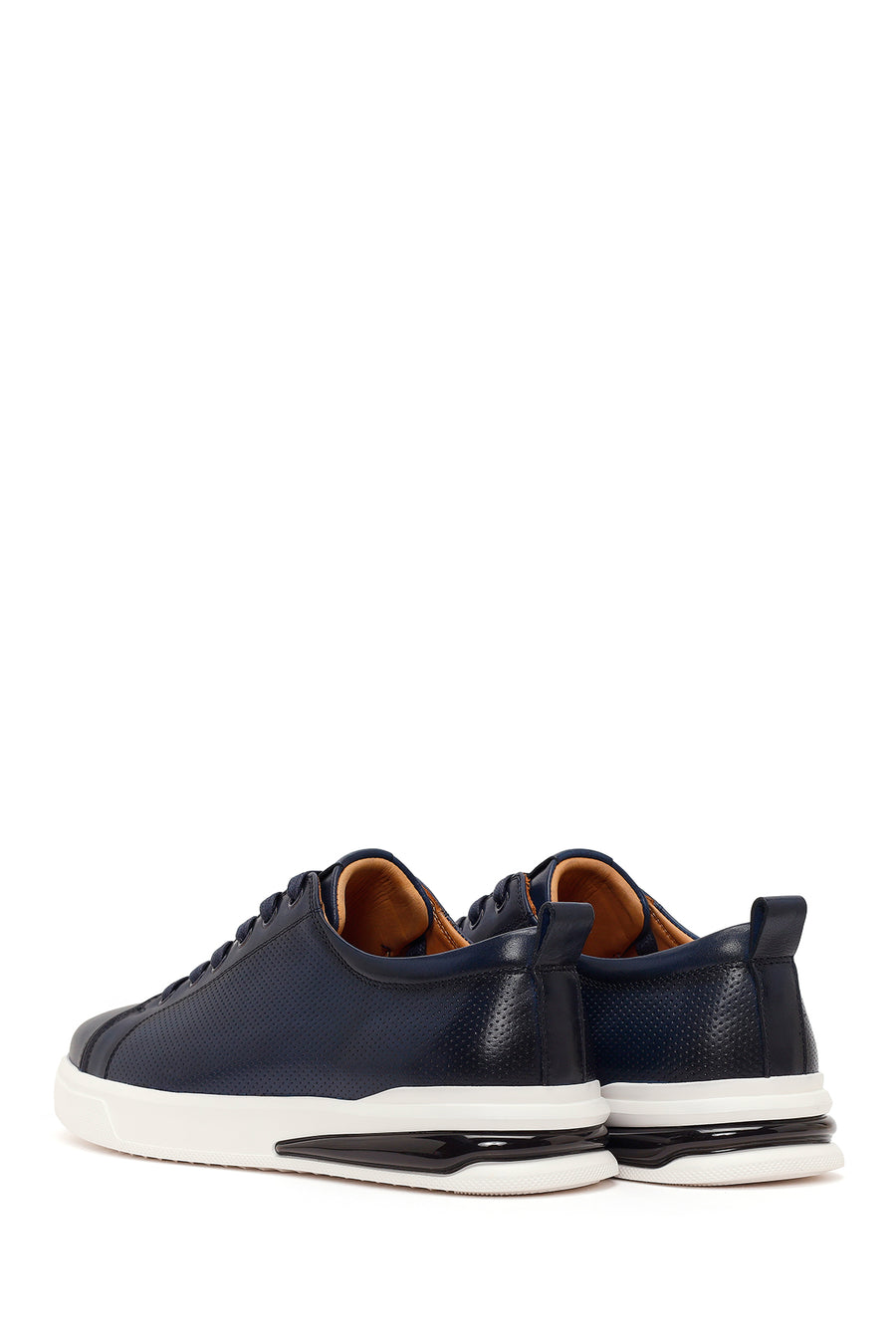 Erkek Lacivert Bağcıklı Deri Sneaker