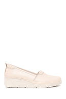 Woman Cream Wedge Leather Comfort Loafers | Derimod