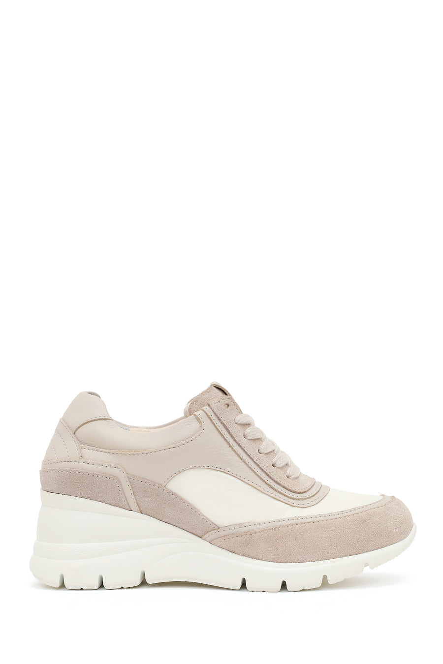 Woman Beige Lace-Up Wedge-Heel Suede Leather Sneaker 26SFD371714 | Derimod