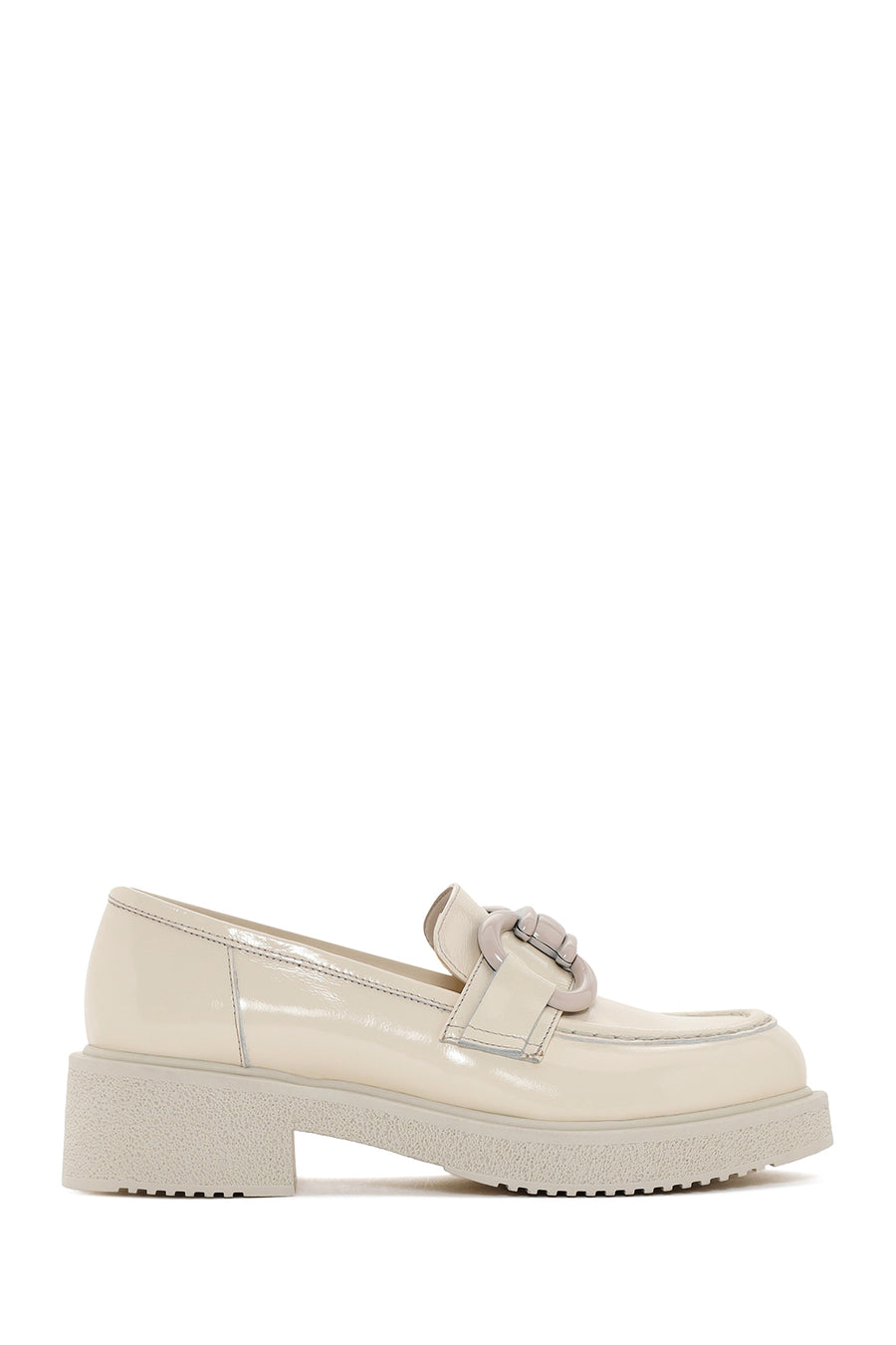 Women's Beige Leather Patent Leather Masculine Loafer 23WFD191716 | Derimod