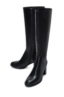 Women's Black Zippered Thick Heel Leather Boots | Derimod