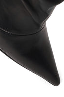 Woman Black Thin High-Heeled Leather Boots | Derimod