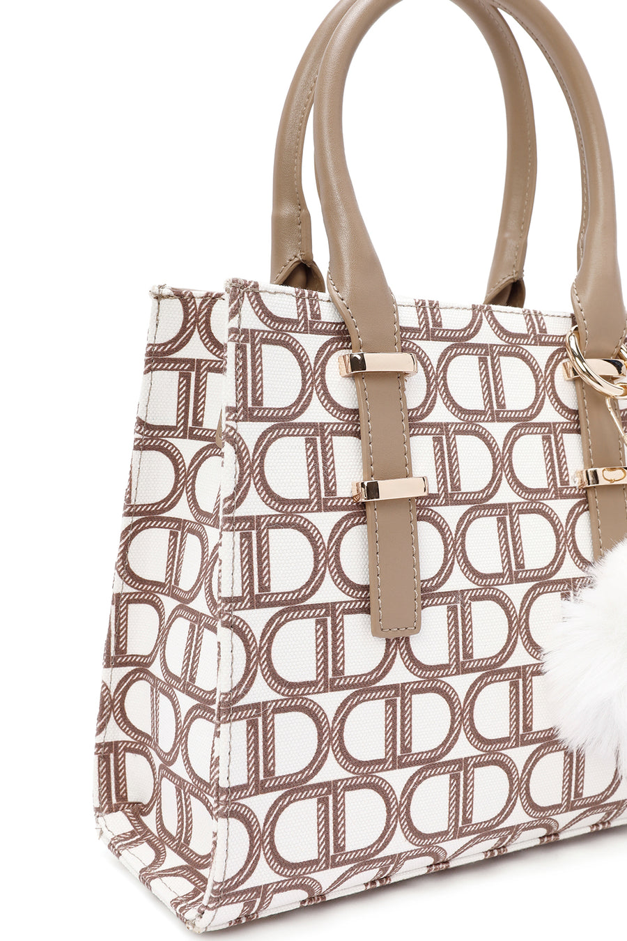 Women's Beige Long Strap Fabric Monogram Patterned Shoulder Bag