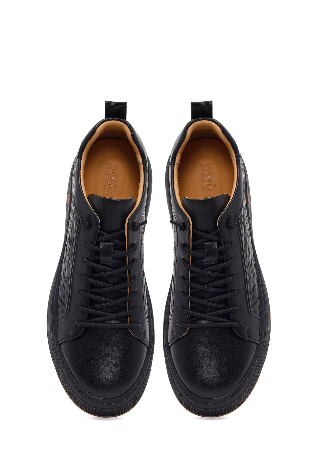 Erkek Siyah Bağcıklı Baskılı Deri Sneaker