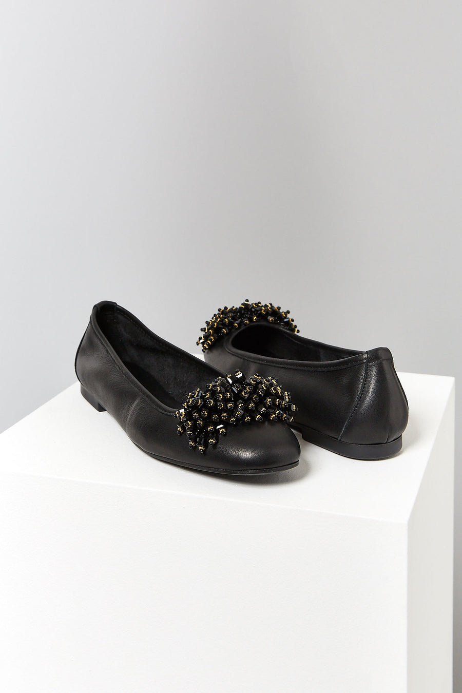 Women's Leather Ballerinas with Bead Detail