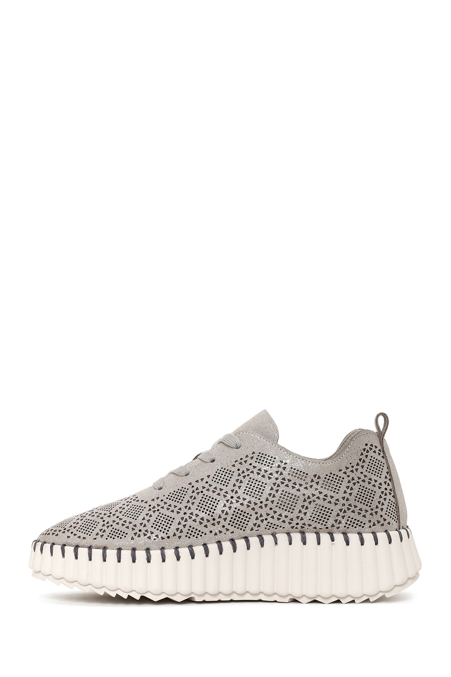 Kadın Gri Bağcıklı Kalın Tabanlı Desenli Sneaker