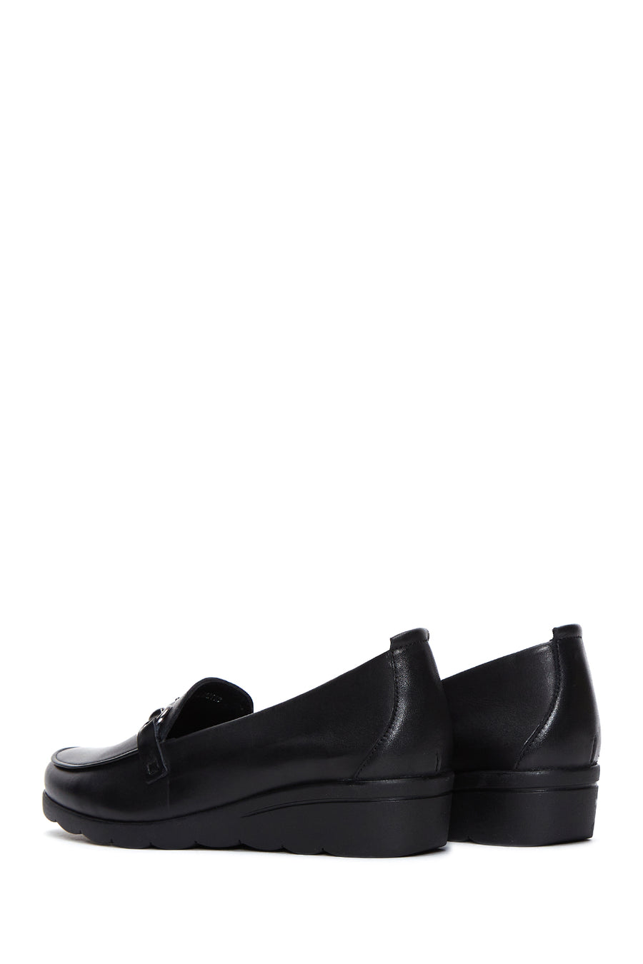 Women's Black Leather Wedge Heeled Comfort Loafer