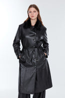 Brenda(Plus) Women's Black Leather Fur Coat | Derimod