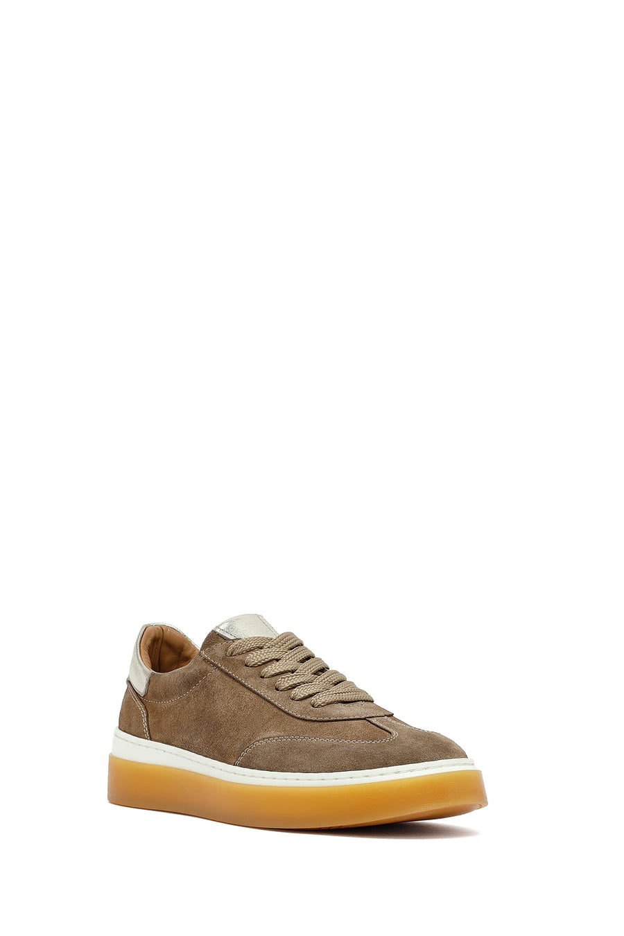 Woman Beige Laced Suede Leather Sneakers