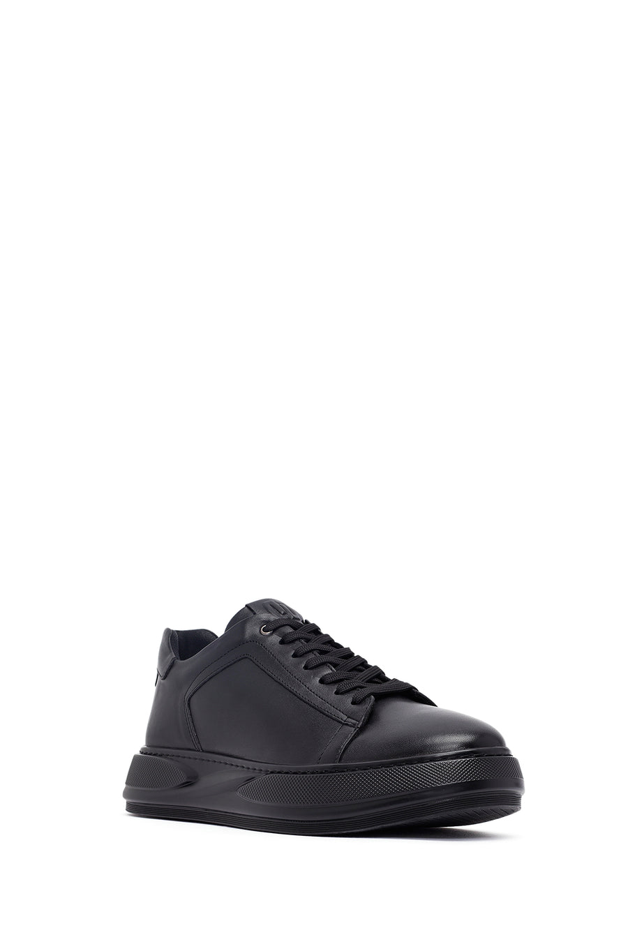 Men's Black Lace-Up Thick Sole Leather Sneakers