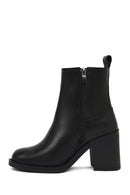 Women's Black Zippered Thick Heeled Leather Boots | Derimod