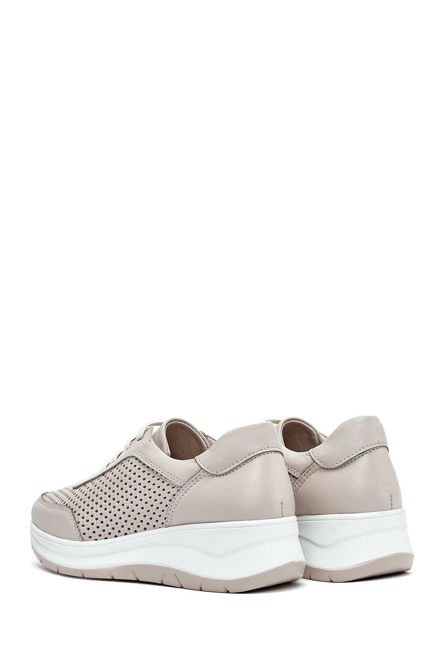 Women's Cream Lace-Up Thick-Sole Leather Sneakers