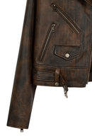 Newage Woman Brown Slim-Fit Biker Leather Jacket | Derimod