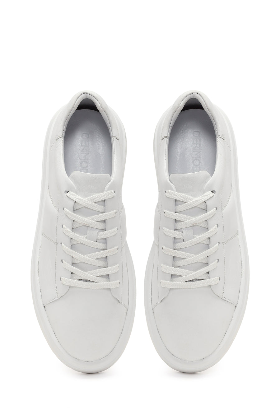 Erkek Beyaz Bağcıklı Kalın Tabanlı Deri Sneaker