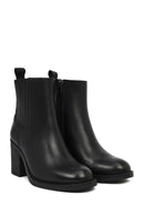 Women's Black Zippered Thick Heeled Leather Boots | Derimod
