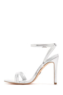 Women's Grey Metallic Ankle Strap High Thin Heel Sandals | Derimod