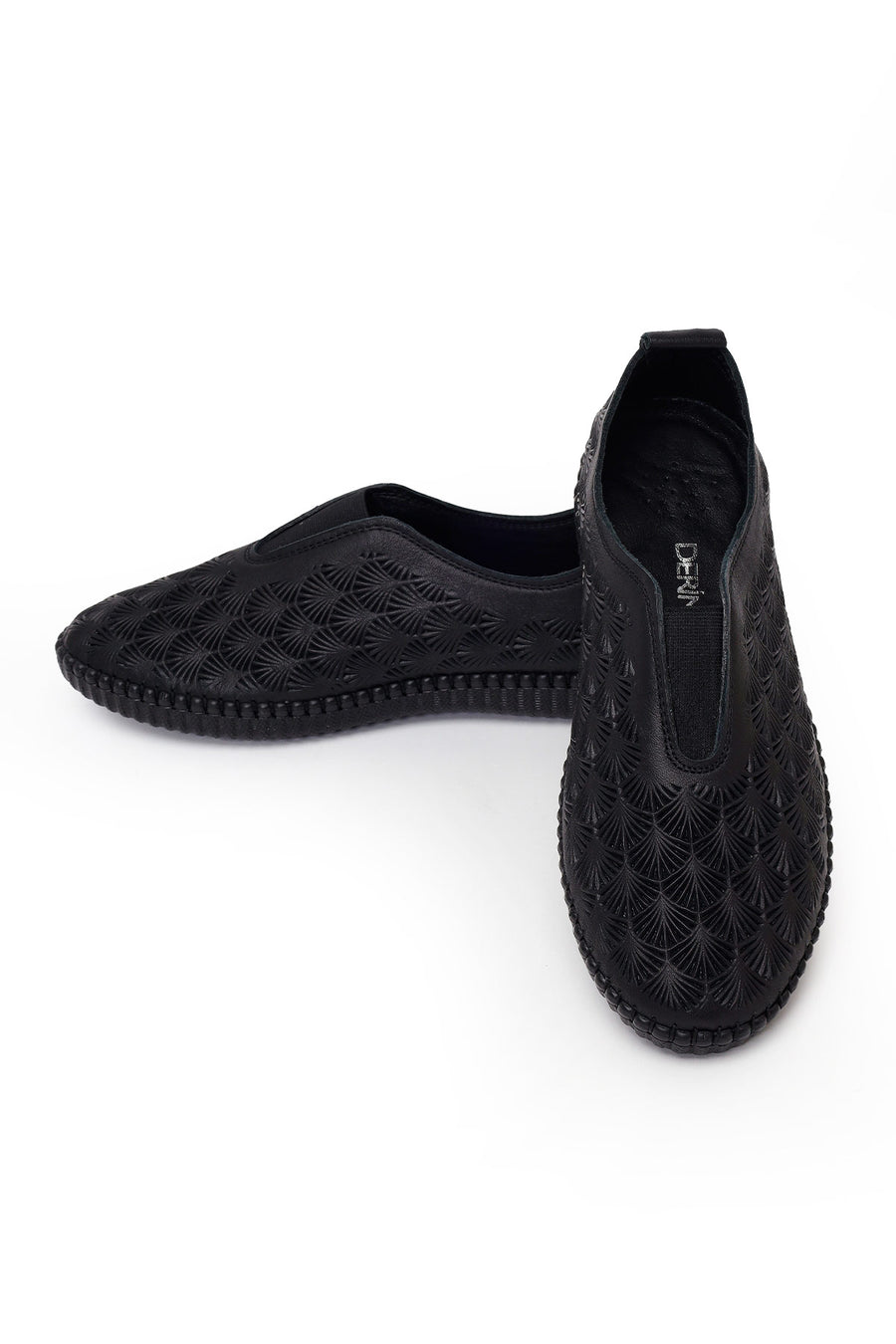 Woman Black Patterned Leather Comfort Shoes