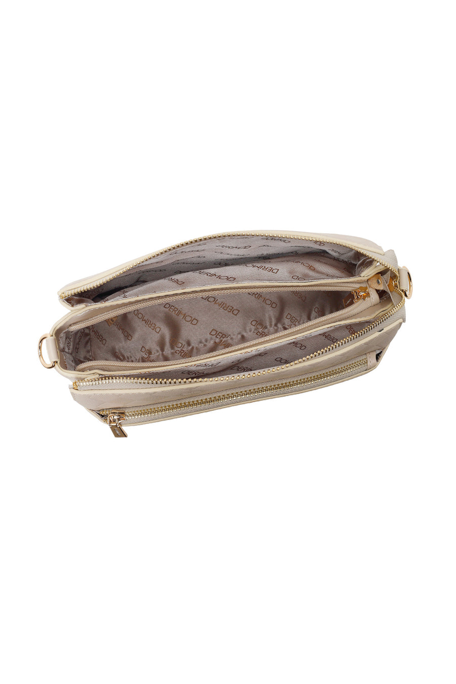 Woman Cream Printed Long-Strap Crossbody Bag