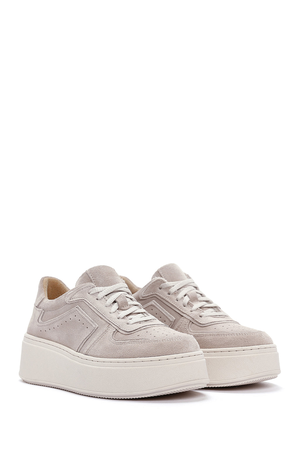 Kadın Bej Kalın Tabanlı Nubuk Deri Sneaker