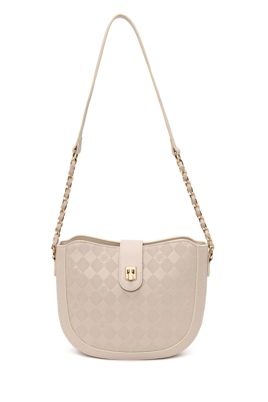 Woman Cream Long-Strap Printed Shoulder Bag